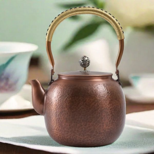 50.6 Fl Oz Large Vintage English Solid Hammered Copper Tea And Water Kettle