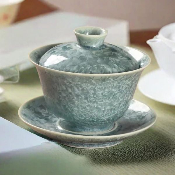 Traditional Green Crystalline Glaze Handcrafted Ceramic Gaiwan Set