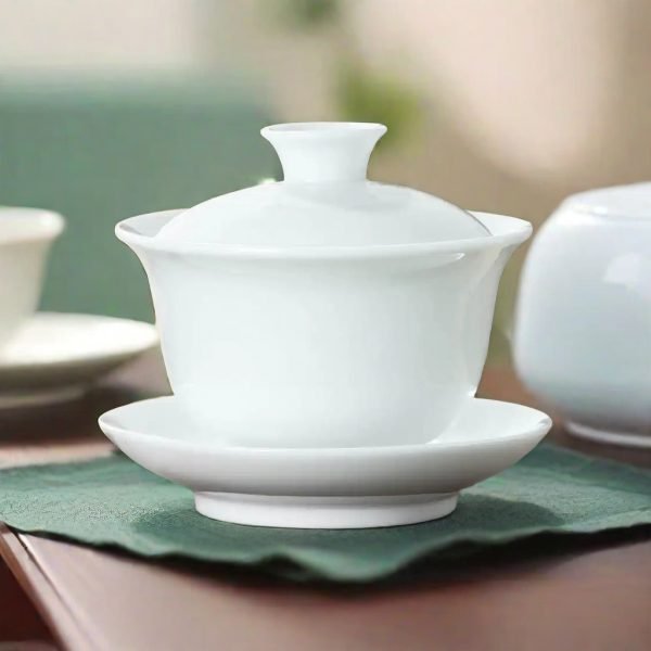 Traditional Handmade Ice Jade Porcelain Gaiwan Tea Cup Set
