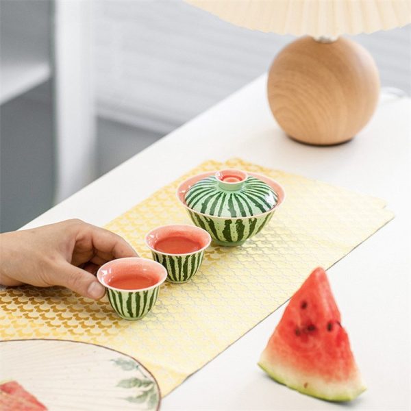 5.41fl Oz/160ml Watermelon Theme Porcelain Modern Gaiwan Tea Set