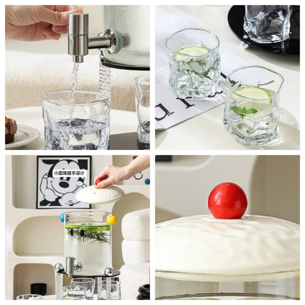 1 Gallon Creative Clear Mason Glass Sun Tea Jar Container Cups Set With Stainless Steel Spigot