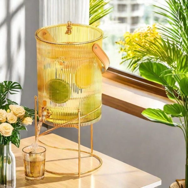 1 And 1.4 Gallon Pet Plastic Clear And Amber Iced Sun Tea Jar With Spigot And Metal Stand