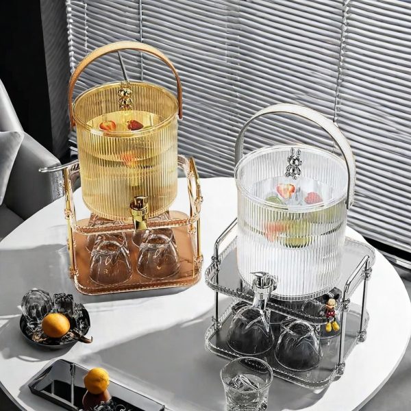 1 And 1.4 Gallon Vintage Grey And Golden Pet Plastic Iced Sun Tea Containers With Spigot