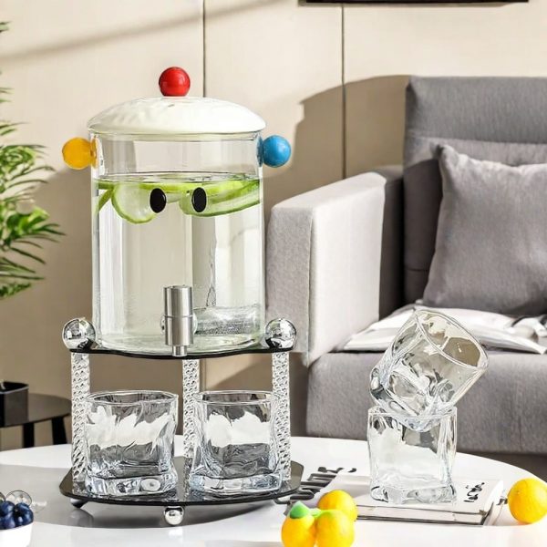 1 Gallon Creative Clear Mason Glass Sun Tea Jar Container Cups Set With Stainless Steel Spigot