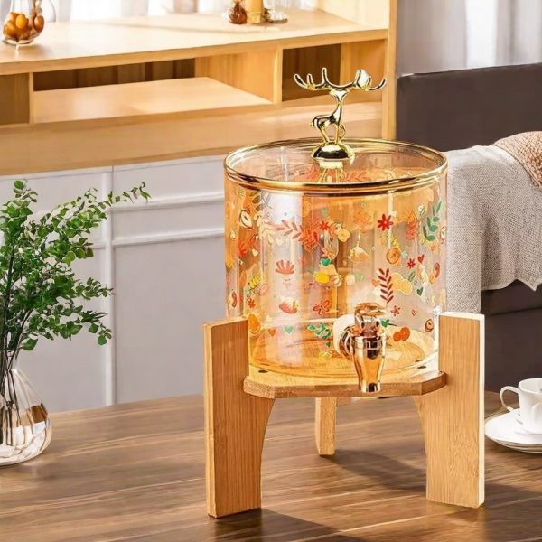 1 Gallon Creative Deer Theme Mason Glass Sun Tea Container With Spigot And Wooden Stand