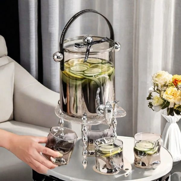 1 Gallon Elegant Silver Gradient Glass Sun Tea Jar With Spigot And Leather Handle