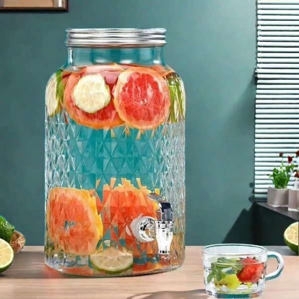1.5 Gallon Crystal Clear Vintage Glass Sun Tea Container With Metal Stand And Spout
