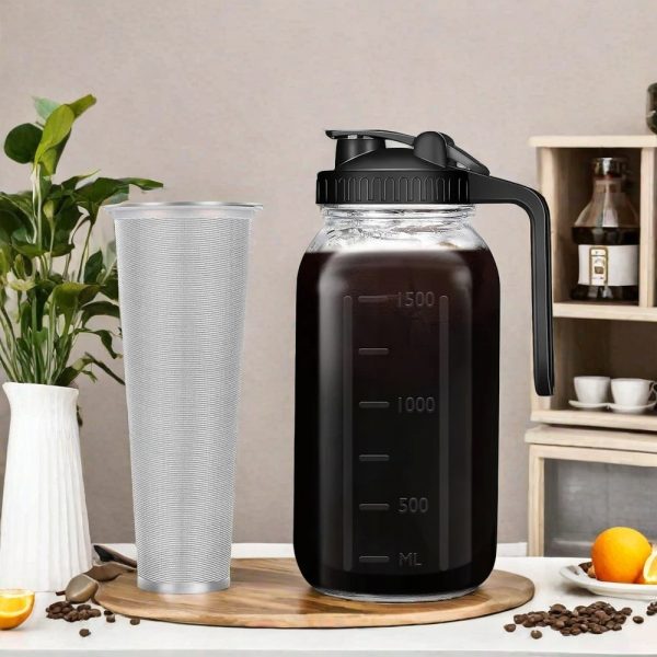 0.5 Gallon Portable Mason Brew Cold Water Iced Glass Sun Tea Pitcher Jug With Infuser