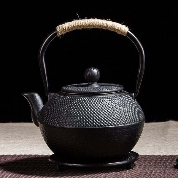 41 Fl Oz Black Particle Old Cast Iron Teapot Set Antique For Sale