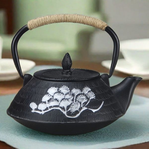 Antique Gilded Gold And Silver Pine Tree Japanese Cast Iron Teapot