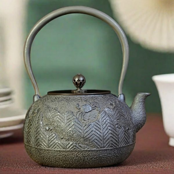 Authentic Traditional Crab Pattern Japanese Tetsubin Cast Iron Teapot