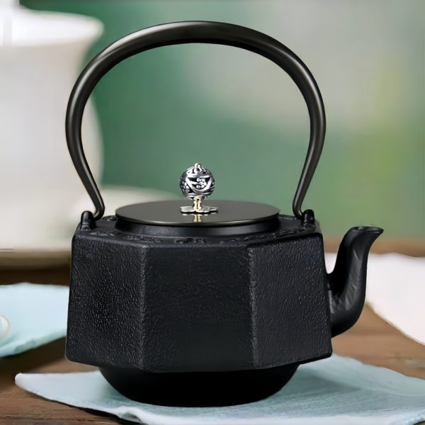 Authentic Vintage Black Octahedral Japanese Tetsubin Cast Iron Teapot