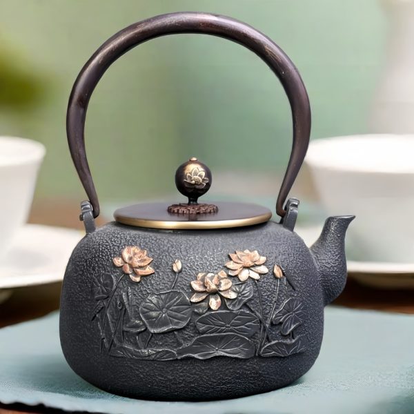 Best Handmade Lotus With Dragonfly Pattern Japanese Tea Kettle Cast Iron