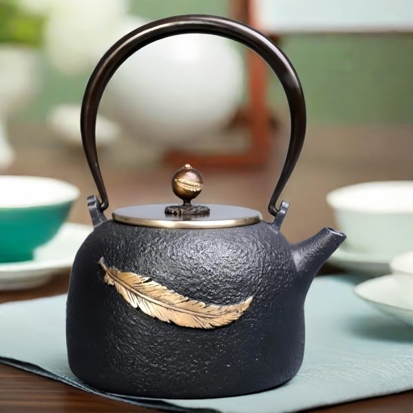 Best Vintage Handmade Golden Leather Japanese Tetsubin Cast Iron Teapot