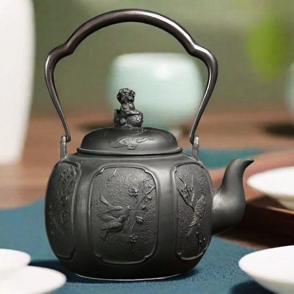 Black Traditional Handmade Antique Pattern Old Japanese Cast Iron Tea Kettle